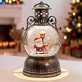 Christmas Snow Globes, Santa Claus and Deer Christmas Lantern with 8 Songs, 6H Timer Battery & USB Powered Glitter Music Box for Christmas Table Decorations Holiday