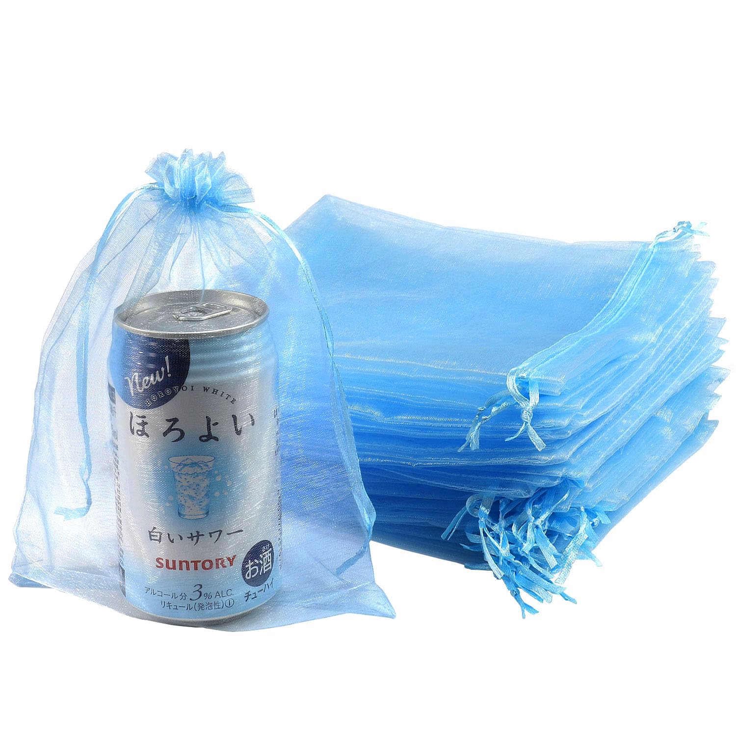SUNGULF 100pcs Organza Pouch Bag Drawstring 6"x9" 16x22cm Strong Gift Candy Bag Jewelry Party Wedding Favor (Light Blue)