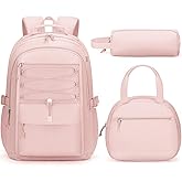 Fimibuke Kids Backpack for Girls, 3 PCS Waterproof Girls Backpack with Lunch Box & Pencil Case, Lightweight Bookbag Set for Kids Teen Girl Travel School Bag for Elementary Middle High School Students