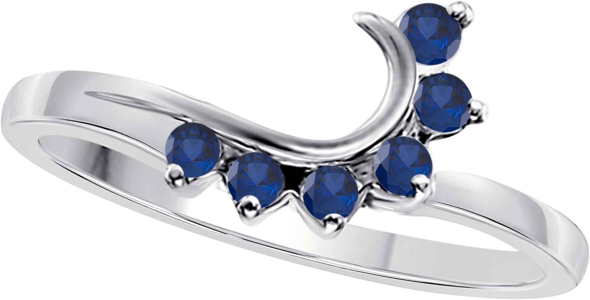 Star Retail 14K White Gold Finish Round CZ Blue Sapphire Wedding Band Enhancer Guard Double Ring