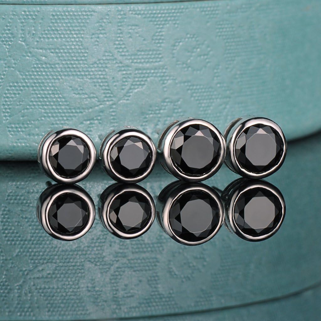 Yumilok Jewelry Women's Men's 4 works 925 Sterling Silver Black White Cubic Zirconia Round Studs Hypoallergenic Earring Set - Image 3