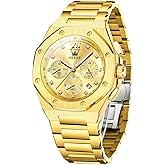 OLEVS Octagonal Watches for Men, Classic Stainless Steel Large Face Mens Dress Watches, Casual Waterproof Quartz Watches for Men, White/Black/Blue/Gold Dial