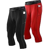 Runhit 3/4 Men's Compression Pants with Pockets,Workout Athletic Tights Leggings Athletic Base Layer Underwear