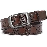 JASGOOD Women Hollow Flower Leather Belt for Jeans Pants Soft Leather Belt with Solid Pin Buckle