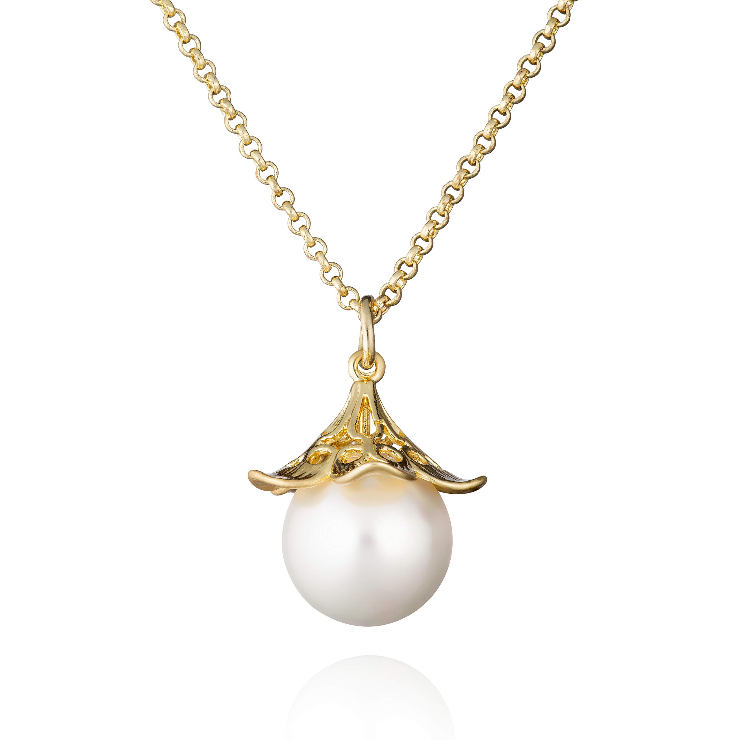 Namana Gold Pearl Pendant Necklace for Women and Teenage Girls, with Filigree Details and a Large Faux Pearl, Includes Jewellery Pouch