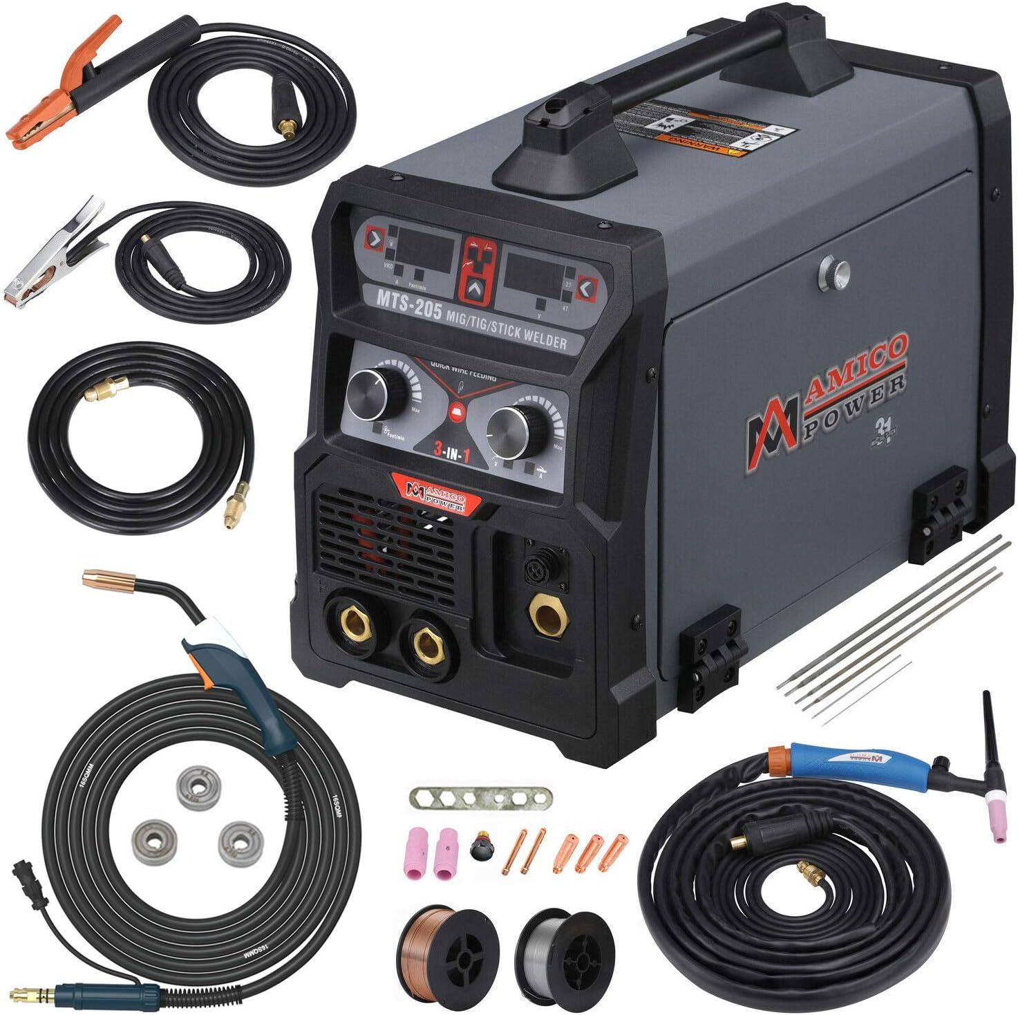 205 Amp MIG/TIG-Torch/Stick Arc Combo Welder, Weld Aluminum(MIG) 110/230V Dual Voltage Welding New