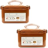 Crazy Korean Cooking Premium Kimchi, Sauerkraut Fermentation and Storage Container with Inner Vacuum Lid, Sandy Brown 1.3 Gal (5.2L) 2 PACK
