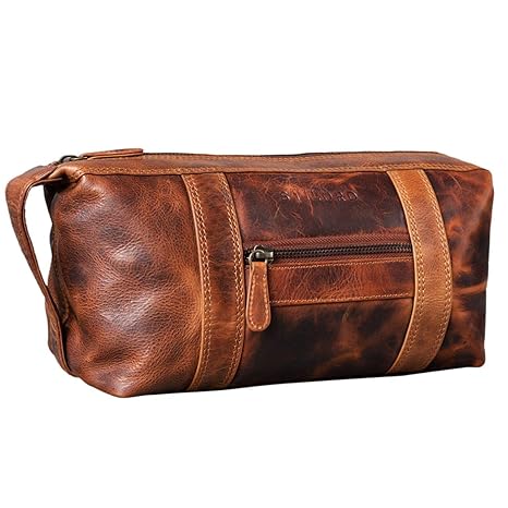 STILORD 'Bruno' Leder Kulturbeutel Vintage für Herren Damen Große Kulturtasche Zwei Fächer Waschtasche mit Henkel für Reisen,