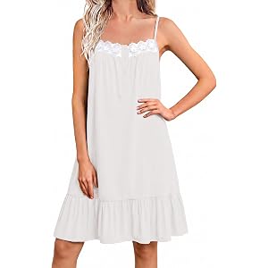 Ekouaer Cotton Nightgowns for Women Victorian Sleeveless Night Gown | Lace Night Dress Ladies Sleepdress Summer Nightgown Sli