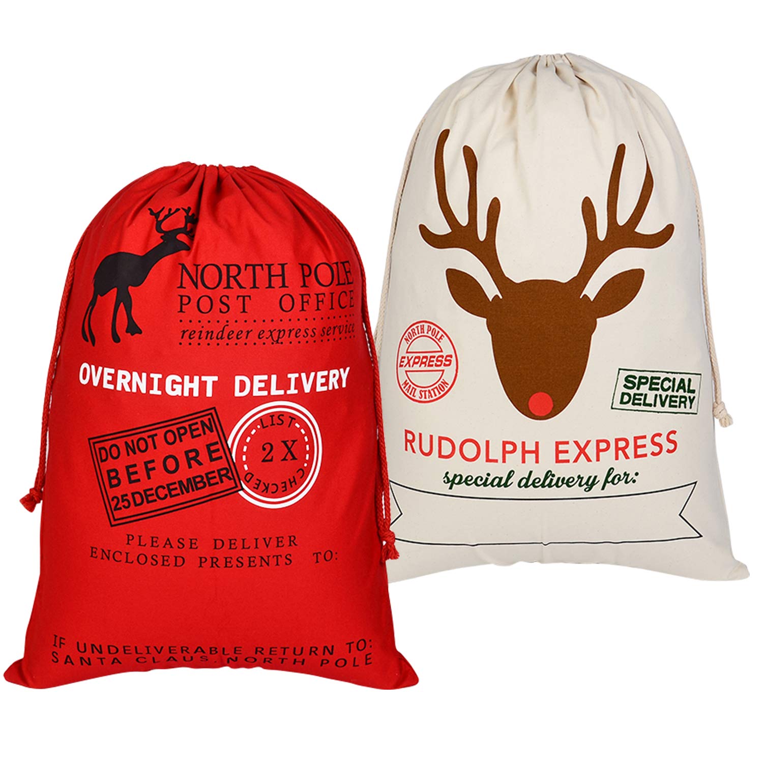 TUPARKA 2 PCS Christmas Sack Santa Canvas Bag with Drawstring Bag Large Santa Bags for Kids 70 X 50cm Xmas Present Storage