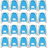 JohahaTim Drawstring Backpack Bulk 20 Packs Draw String Bags for Gym Sports Trip Pedestrianism Cinch Sack DIY for Women Men with Memo Card(sky blue light blue)