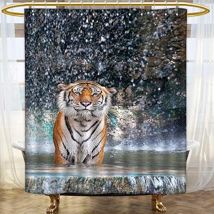 Shower Curtains With Shower Hooks Tiger In The Wildlife Fabric