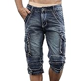 Idopy Men`s Cargo Denim Biker Jeans Shorts with Zippers