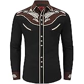 DIFICIL SLOG Men's Western Cowboy Shirt Embroidered Exquisite Long Sleeve Regular Fit Casual Snap Button Down Shirts