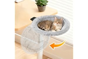 Pawaboo Cat Desk Bed, Sunken Cats Hammock with Steel Clamp Hold up to 40lbs, One-click Foldable Cat Side Table Beds with Plus