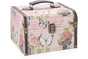 ELLDOO Decorative Treasure Chest Box, Wooden + PU Leather Storage Box for Jewelry Trinkets, Keepsakes box for Girls Women Gifts (Butterfly Pattern, Large)