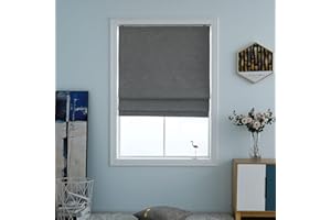 Everyday Celebration Roman Shades for Windows, Cordless Room Darkening Roman Window Shades, Pull Down Window Treatment, Indoor Blinds & Shades with Woven Fabric 27" W X 64" H, (Ash Grey)