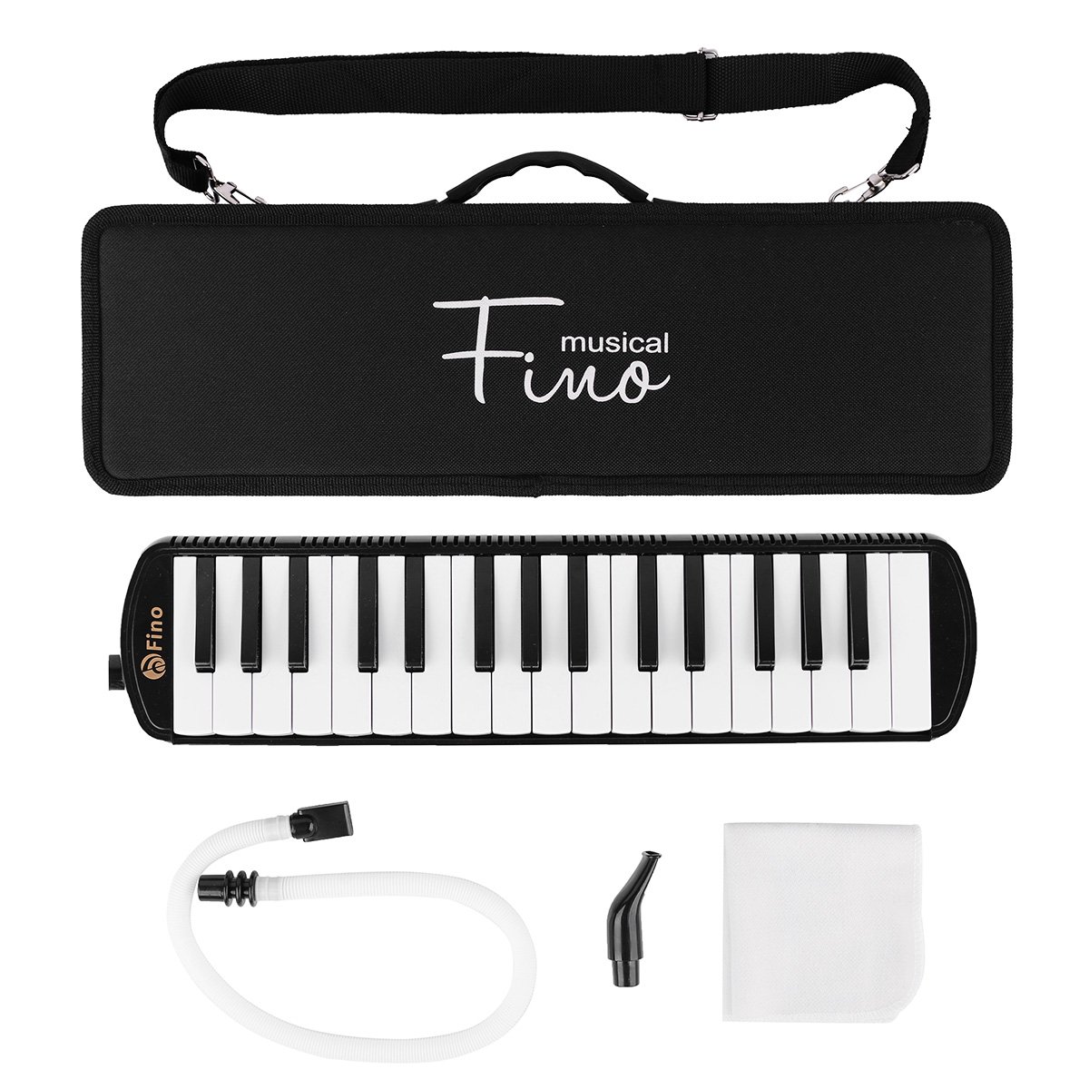 FINO 32 Key Melodica Instrument Air Piano Keyboards Pianica Wind Musical Instrument Folk World Key Instruments with Mouthpiece Tube Set Portable for Music Lover Beginners Gift with Carrying Bag Black
