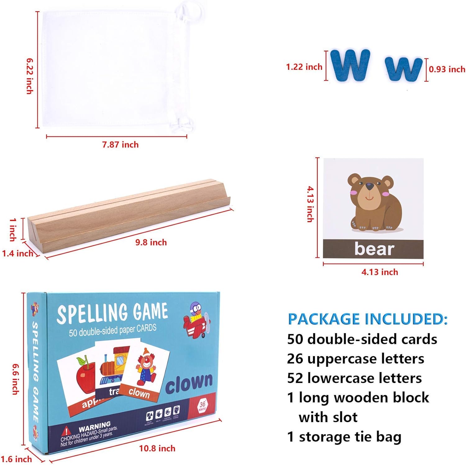 Conzy Educational Toys Gifts for Kids 3 4 5-7 Year Old, Preschool Toy for Learning Spelling Activities, Montessori Toys for Toddlers Boys Girls (78 Wooden Letters, 50 Picture Word Cards)