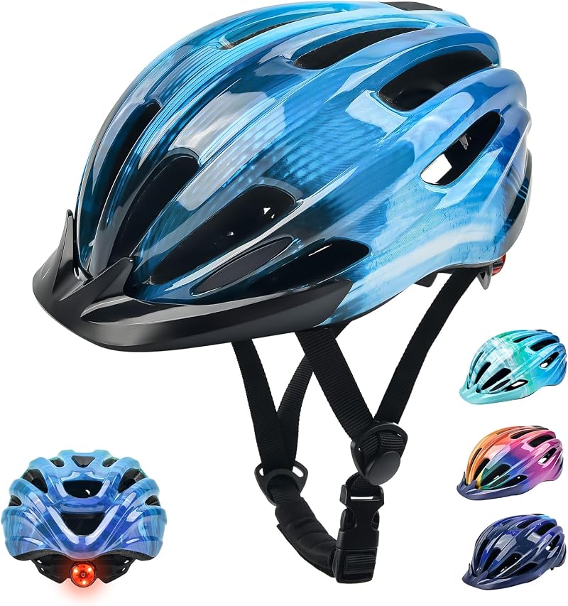 LEPESFON Kids Bike Helmet 50-57CM with Light & Visor for Boys Girls Cycling