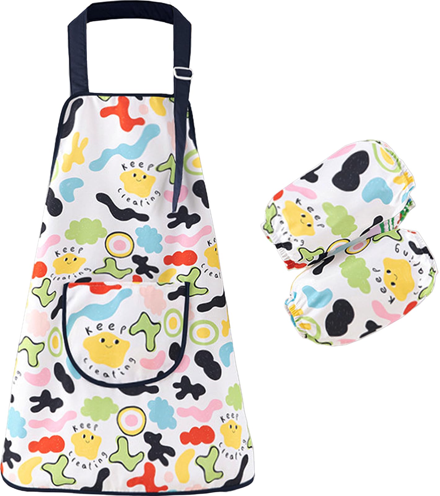 HIQUACC Kids Art Apron Set with 2 Detachable Sleeves Waterproof Graffiti Painting Crafting Apron for Children (Pattern-L)