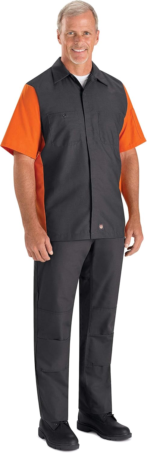 Red Kap Short Sleeve Two-Tone Crew Shirt: Clothing