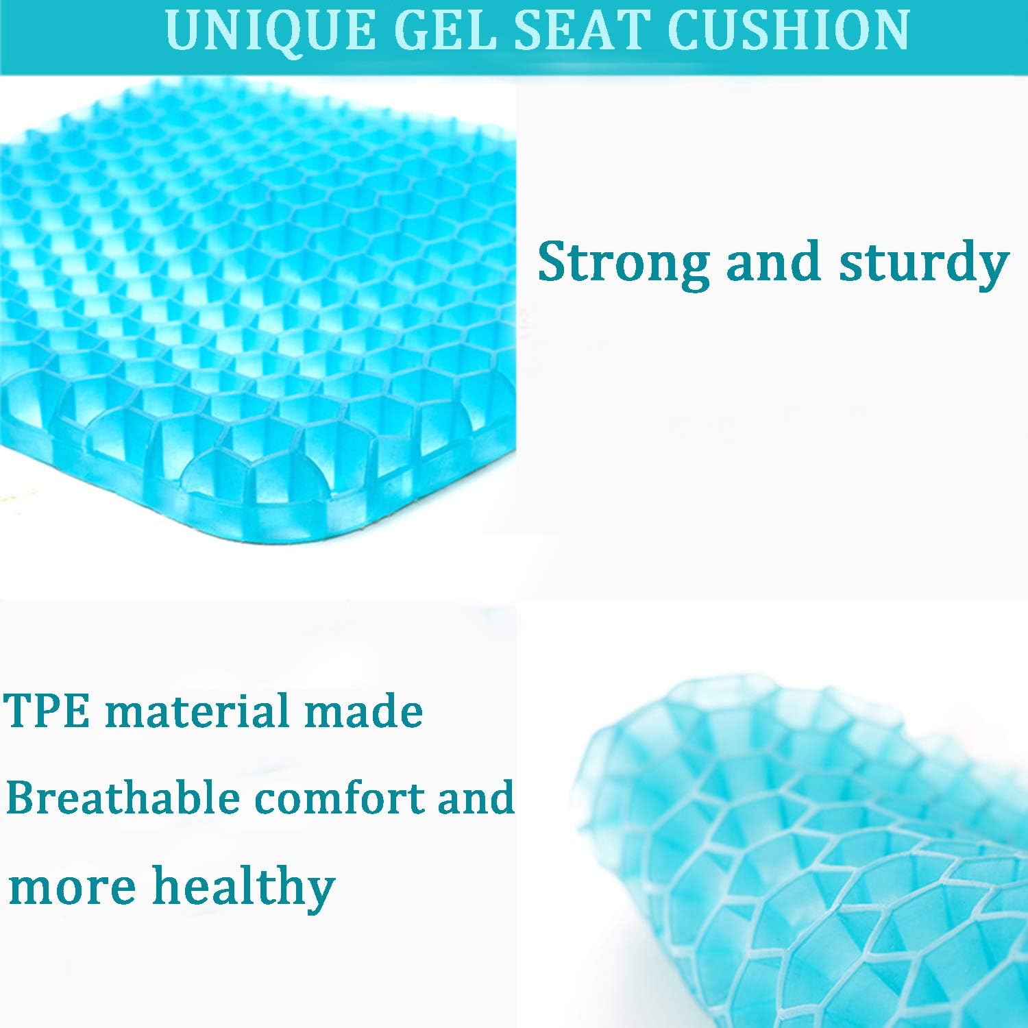SESEAT Gel Seat Cushion Breathable Honeycomb with Non Slip Cover for Chair Office Car Wheelchair Gel Cushion Seat Pad: Health & Personal Care