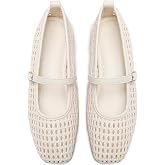 putaoma Women's Woven Mary Jane Flats, PU Square Toe Dress Shoes for Work | Hand Woven Craft, Adjustable Metal Buckle, Non Slip Sole, Polished Finish, Business Formal, Wedding Bridal Wide Feet Comfort