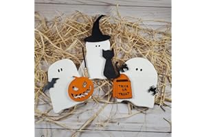 JXUEYCH 3 Pieces Halloween Decor Wooden Ghost Sign Table Tiered Tray Decorations, Trick or Treat Candy Sign Blocks for Party Home Shelf Display (B)