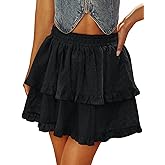 Aoudery Flowy Shorts for Women Boho Ruffle Tiered Skorts Crochet High Waist Mini Skirts Western Cowgirl Casual Concert Skorts