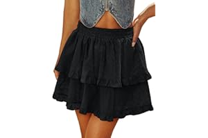 Aoudery Flowy Shorts for Women Boho Ruffle Tiered Skorts Crochet High Waist Mini Skirts Western Cowgirl Casual Concert Skorts