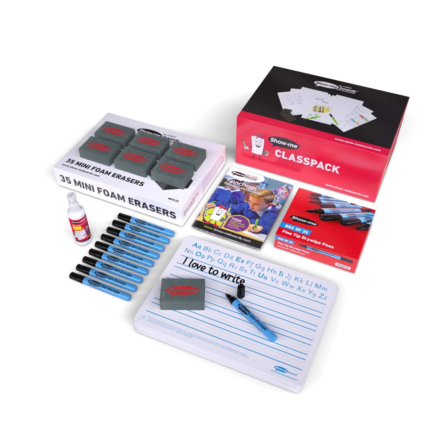 Show-me C/HWB Handwriting Dry wipe Boards, Class Kit (Pack of 35)