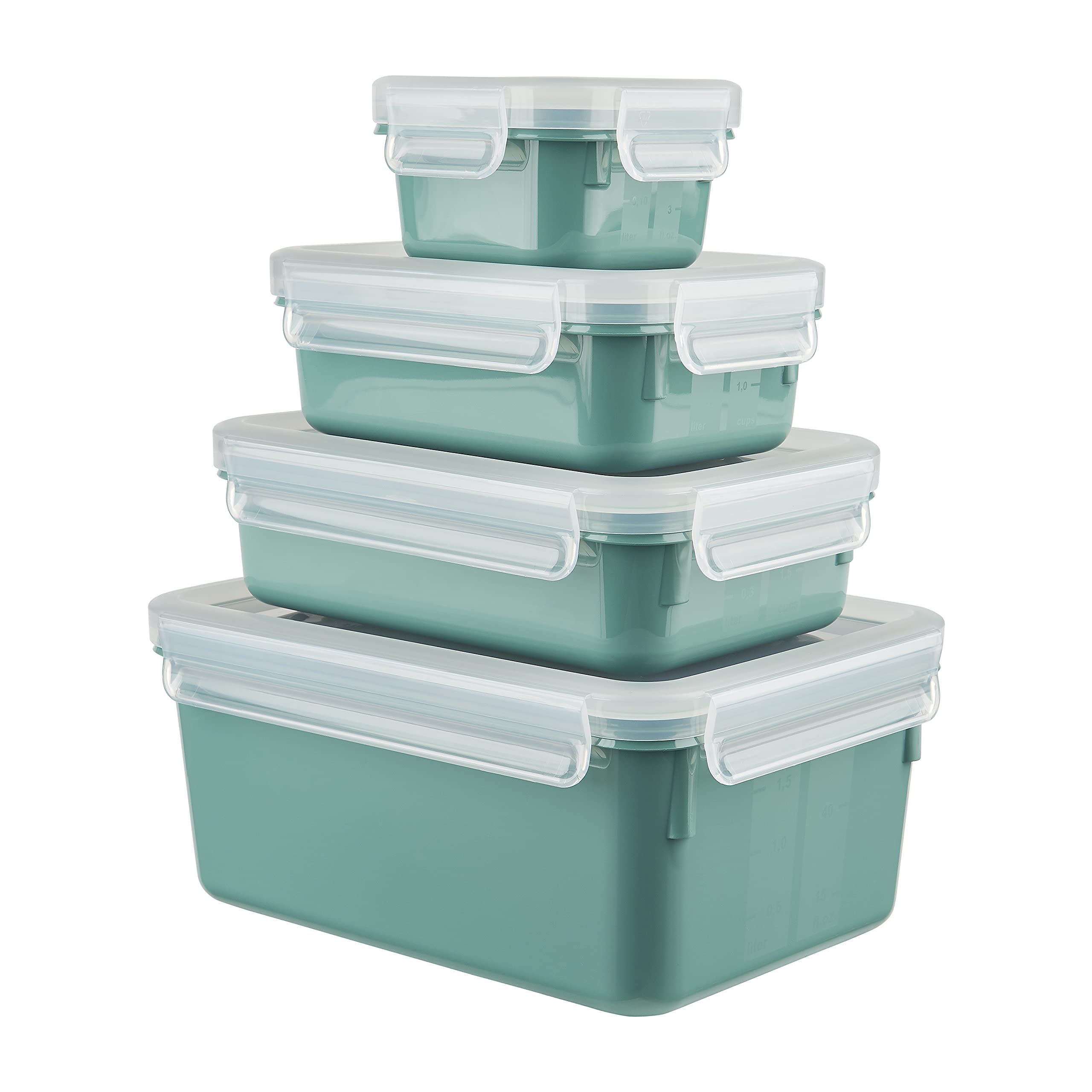 Emsa Clip & Close Color Edition 4-teiliges Set Frischhaltedosen mit Deckel, 0,2l, 0,55l, 0,8l, 2,2l, Brotdosen Set auslaufsicher, spülmaschinengeeignet, mikrowellengeeignet, grün, N10310