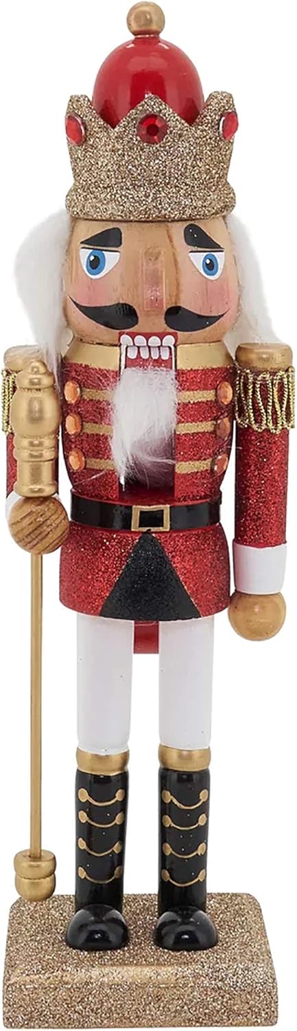 Fennco Styles Handmade Wood Creative Christmas Figurine - Red Glitter Soldier Nutcracker for Christmas Décor Holiday, Home, Tabletop and Kids Room Decorations