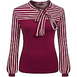 Plus Size Blouses for Women Tie-Bow Neck Striped Blouse Long Sleeve Shirt Splicing Office Work Shirts Tops