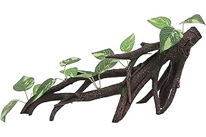 AQUA KT Reptile Climbing Branch Tree Trunk with Leaves for Lizard Bearded Dragon Snake Gecko Leopard Chameleon Frog Climbing Rainforest Terrarium Habitat Decoration