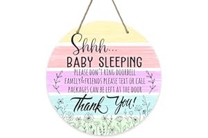 Deroro Shhh Baby Sleeping Watercolor Front Door Sign, Please Don't Ring Doorbell Wood Door Hanger Outdoor Outside Porch Baby Room Decor, Wooden Wreath Indoor Wall Hanging Decoration