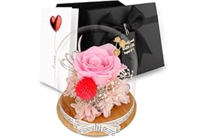 TGELATA Preserved Rose Birthday Gifts for Women Mom Grandma Wife, Preserved Pink Flowers in Glass Dome, Real Forever Roses, Romantic Gifts for Anniversary (Pink)