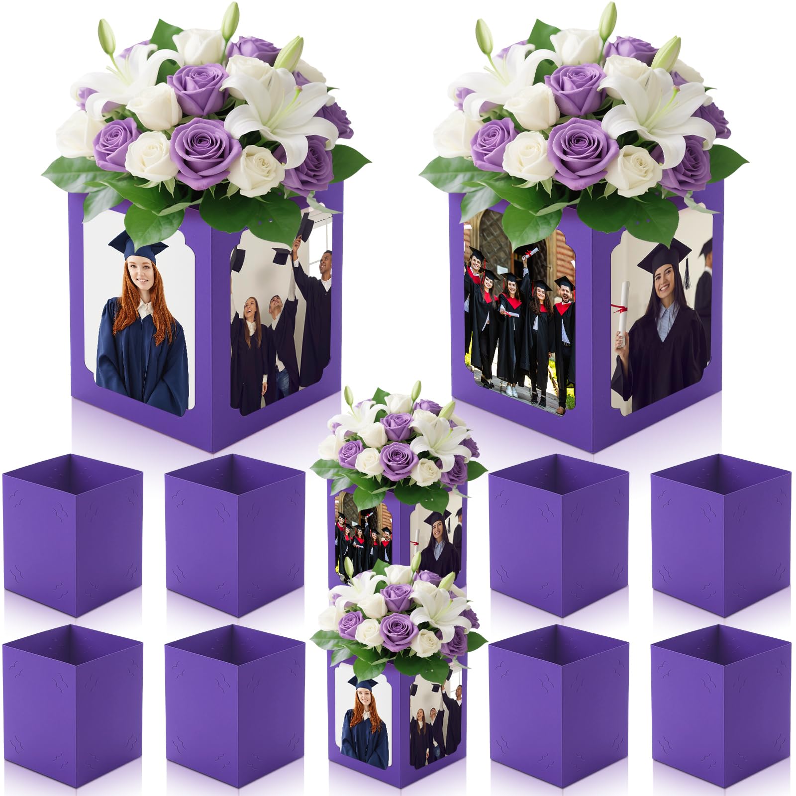 Photo 1 of Spiareal 6 Pcs Graduation Table Centerpieces Box 6/7 Inch Picture Centerpieces for Table Photo Props Box Frame Congrats Grad Decorations for Graduation Wedding (Purple)