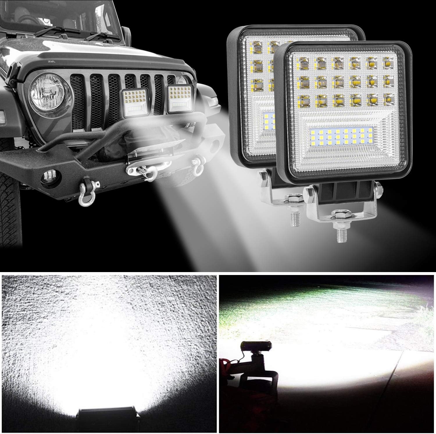 Zmoon 2 Pcs Led Pod Lights 4in Led Light Bar 126W 14400lm Waterproof