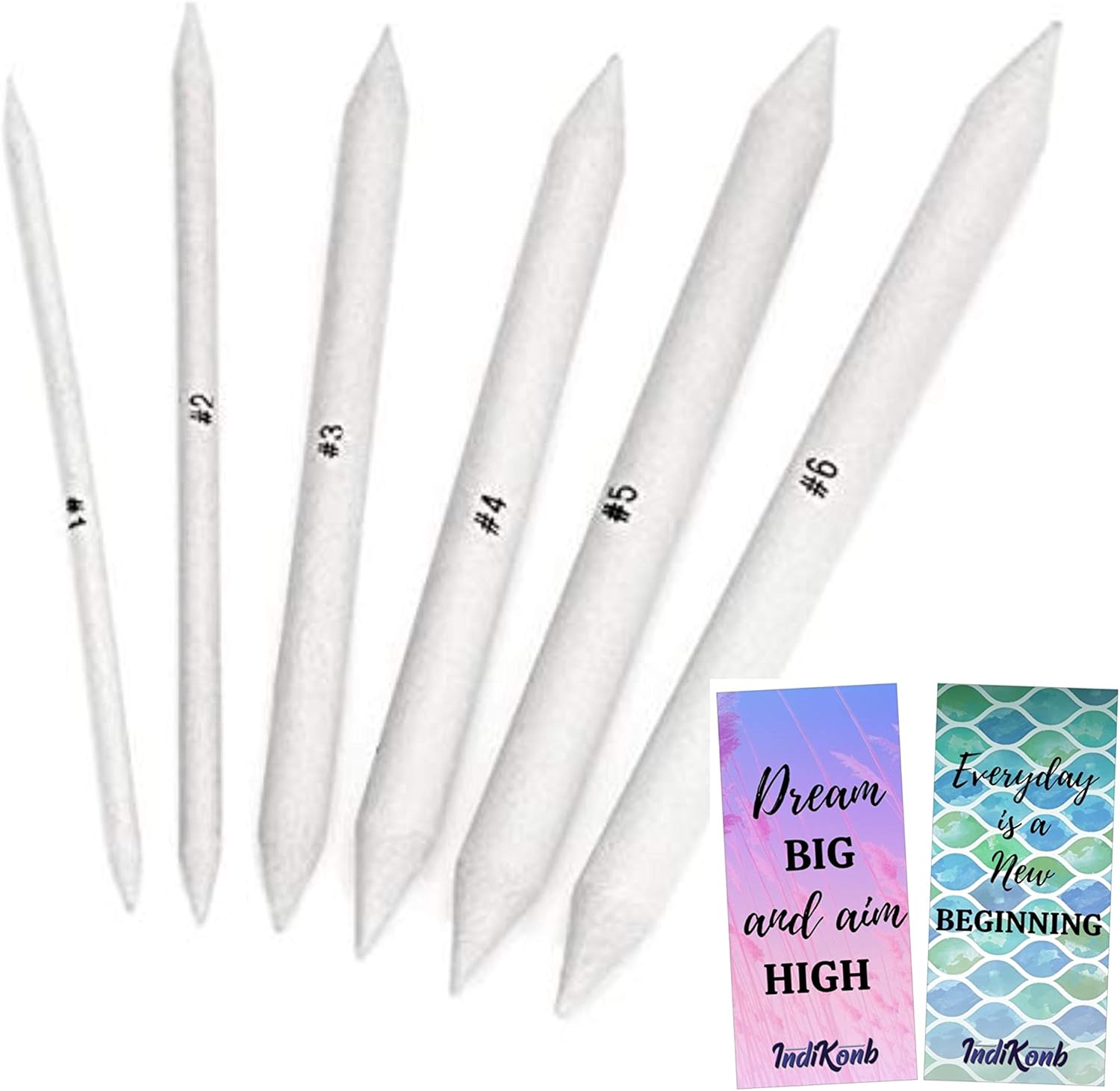 INDIKONB Paper Stump Blender for Artists Set of 6 Pcs + Free Bookmark
