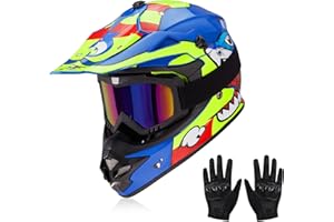 JQF Gear Youth Kids Dirt Bike Helmets Motocross Offroad ATV BMX MX Dirtbike Motorcycle Helmet J-01 with Goggles and Gloves DOT Approved