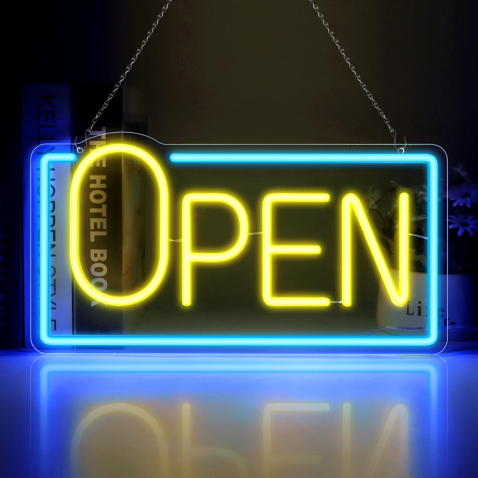 Photo 1 of Neon Open Signs for Business, 16''x 8'' Super Bright LED Open Sign, Open Neon Sign (Yellow&Pink), with ON/OFF Switch & Adapter, Neon Light Up Sign for Window Party Wall Store Shop Bars Coffee Salon