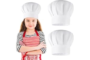 APLZGMG 2 Pack Kids Chef Hats - Elastic Cotton Chef Caps for Children, Cooking Baking Cap Comfortable & Durable Kitchen Chef Caps for Party School Home White