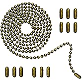 DLHMBOQ 120" Ceiling Fan Pull Chain Extender - Ball Chain with 12 Connectors, Adjustable Length for Fan/Light Fixtures, Lamp, Curtains, Dog Tags (3mm Bead Diameter, Cut-to-Size),Bronze