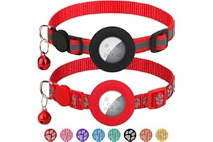 Erbine 2 Pack Airtag Cat Collars, Reflective Cat Collar with Silicone Airtag Holder and Bell, Breakaway Cat Collars with Round Safety Buckle for Boy and Girl Cats, Adjustable for 7.5-12.5"