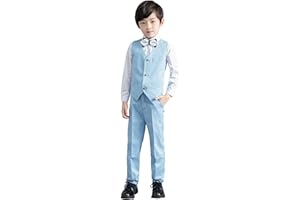 GETTHEBEAUTY-STYLE Boys Suit Plaid Stripes Suits for Boys 4 Piece Formal Wedding Outfit Slim Fit Suit Vest Pants Shirt Set with Bow Tie