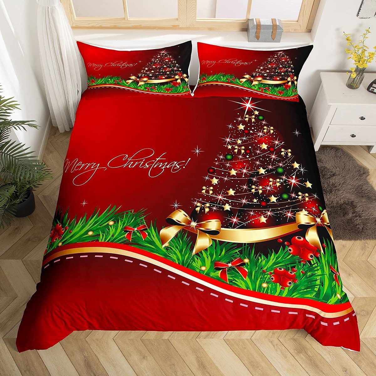 Loussiesd Colorful Kids Duvet Cover Set Christmas Theme Bedding Set for Girls Boys Women Adult Teens Bedroom Decor