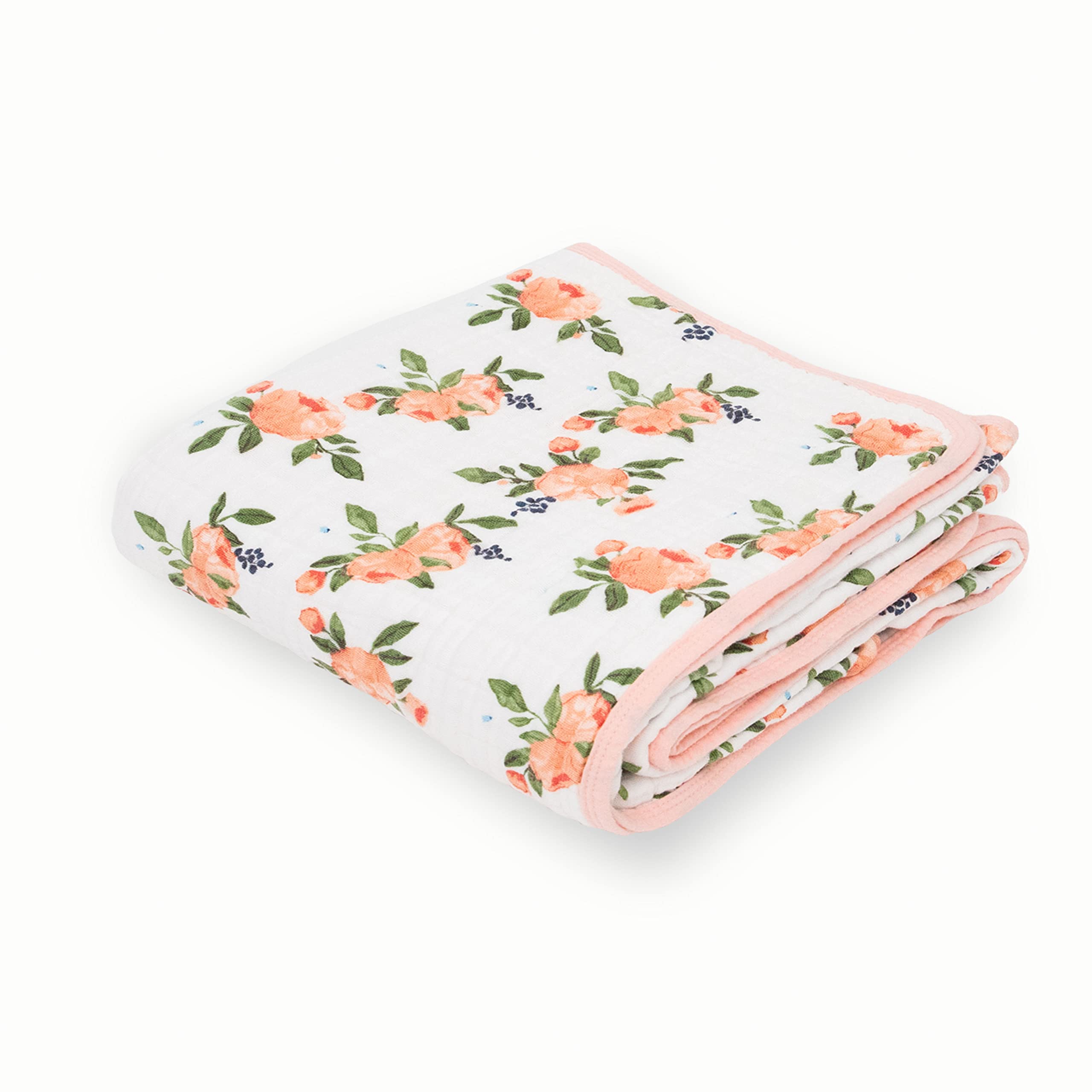 Little Unicorn | Premium Quality, 100% Cotton Muslin Quilt | Large 47"x47" "Gift Box" ( Watercolor Roses )