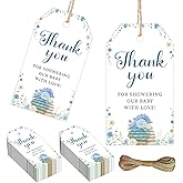 50Pcs Storybook Themed Thank You Tags A New Chapter Begins Baby Shower Party Favors Blue Floral Thank You for Showering Our Baby with Love Gift Tags for Book Reading Baby Shower Party Decors Favors
